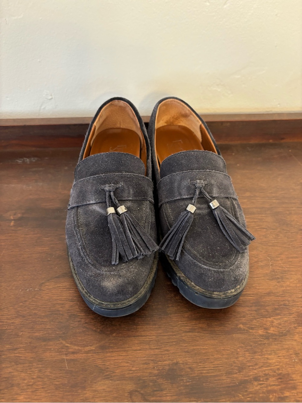 Franco Sarto Navy Suede Tassel Loafers